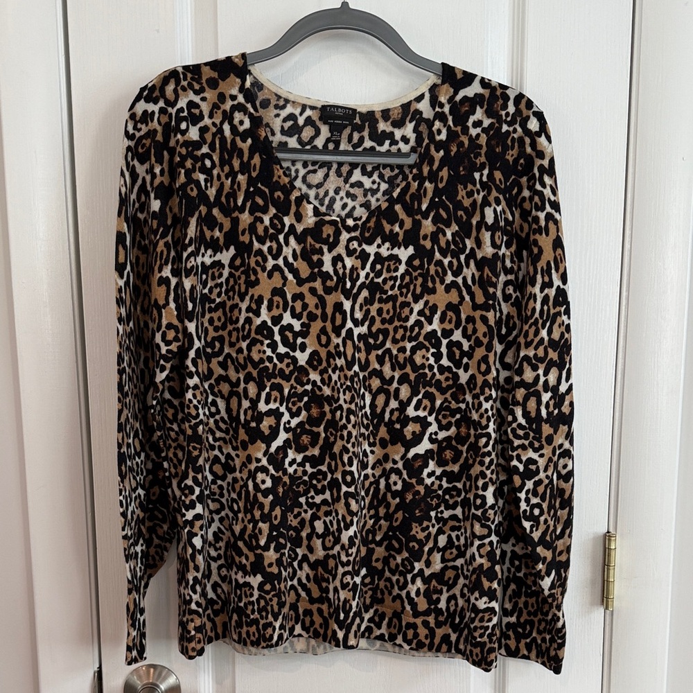 Talbots Petite Leopard Print Merino Wool Sweater